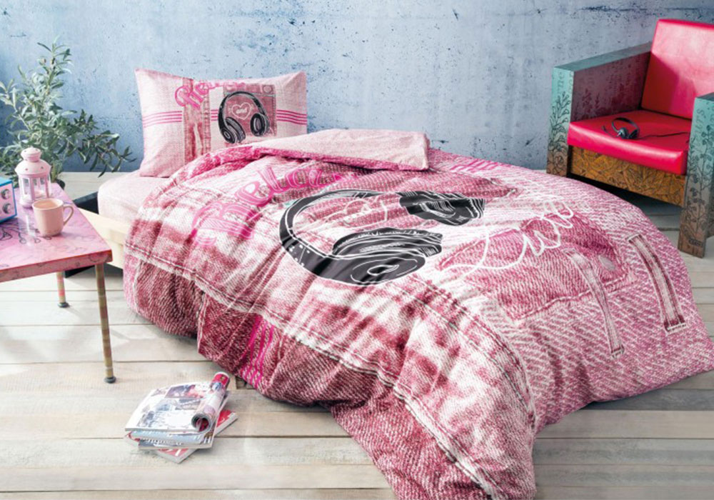 Постельное белье Ranforce Teen - Listen розовый подростковое Tac, Размер спального места 100х200 см