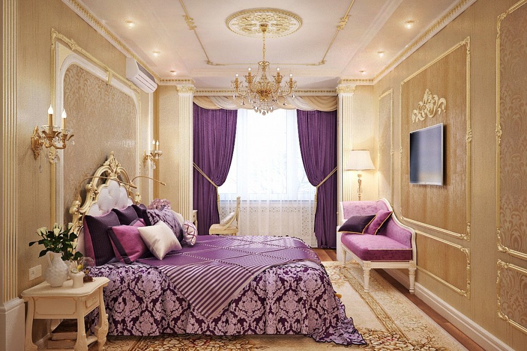 золотая отделка спальни в классическом стиле