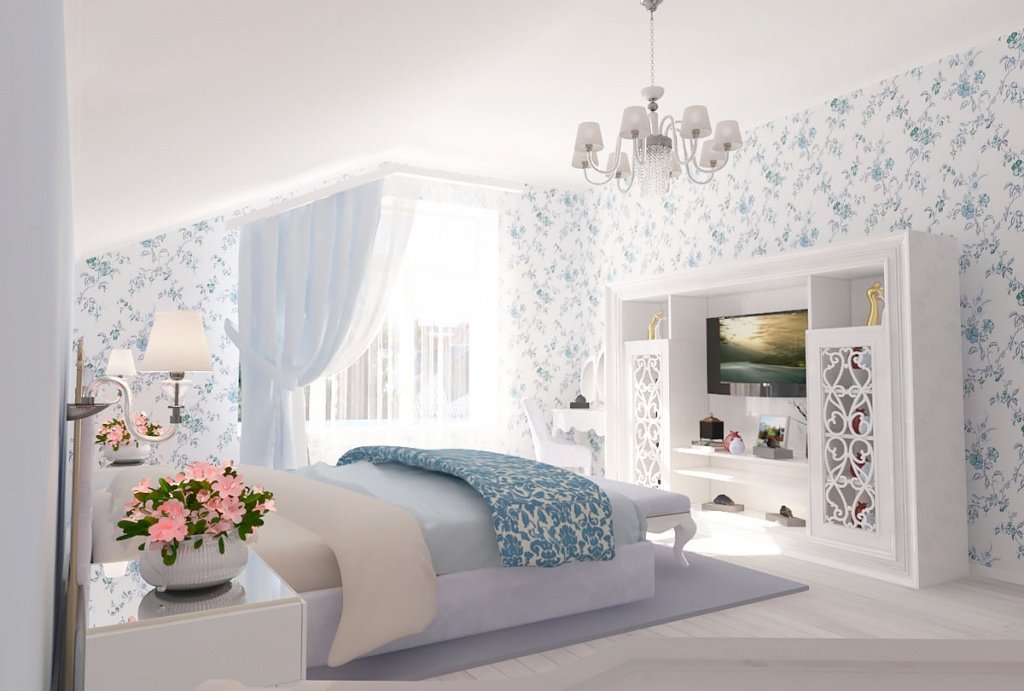 біло-блакитна спальня в стилі прованс