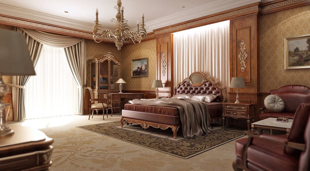 дерев'яні панелі в інтер'єрі спальні